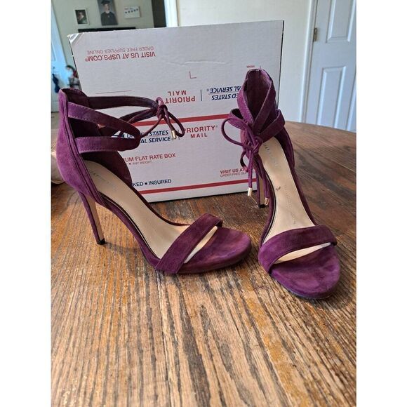 9M Gianni Bini Purple Lace Ankle Open Toe High Heel Pump Stiletto Dress Shoes - Picture 1 of 7